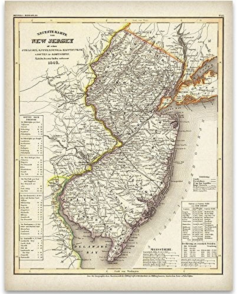 1846 New Jersey Map Art Print - 11x14 Unframed Art Print - Great ...