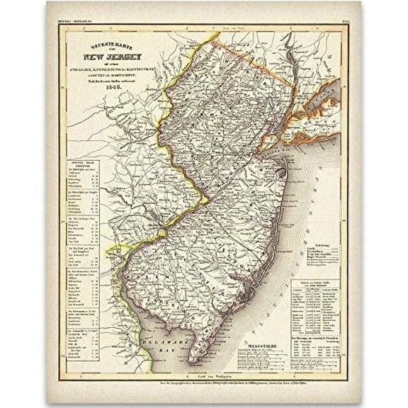 1846 New Jersey Map Art Print - 11x14 Unframed Art Print - Great Vintage Home Decor