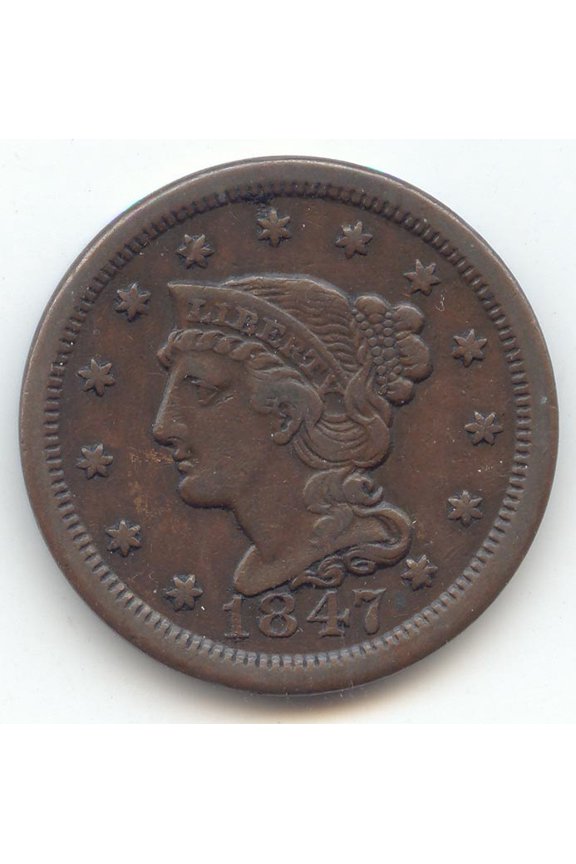 1847 Braided Hair Large Cent, VF