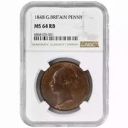 Great Britain 1848 Victoria Copper Coin, MS64RB NGC Rare Coin
