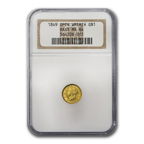 1849 $1 Liberty Head Gold Open Wreath MS-64 NGC