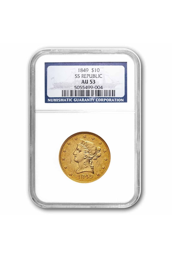 1849 $10 Liberty Gold Eagle AU-53 NGC (SS Republic)