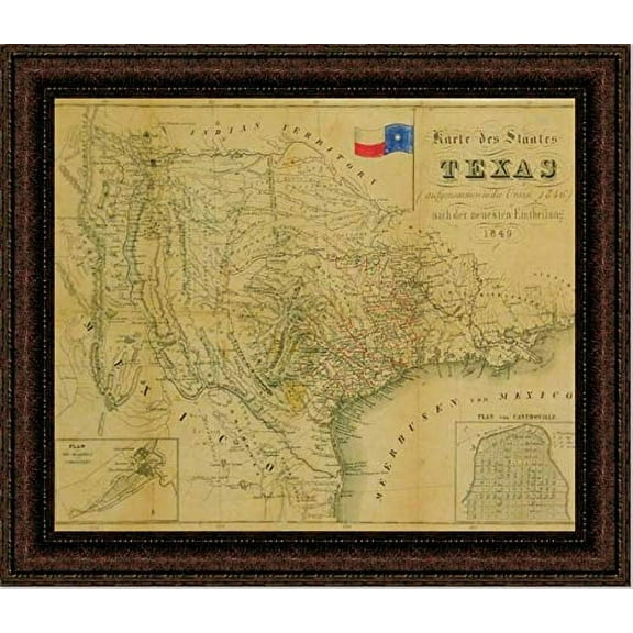 1849 State Map of Texas | Framed Historic Texas Map | 15L X 17W" Inches