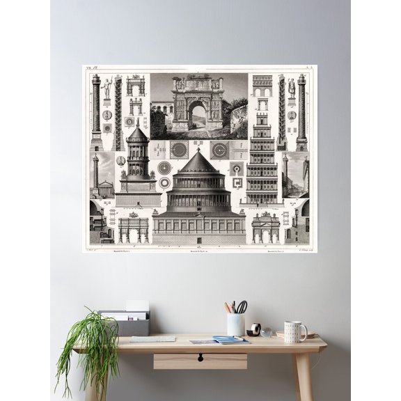 1849 Vintage Etching. Roman Architecture. Poster Wall Art, Modern Wall Decor For Living Room Bedroom, 24x36 UNFRAMED