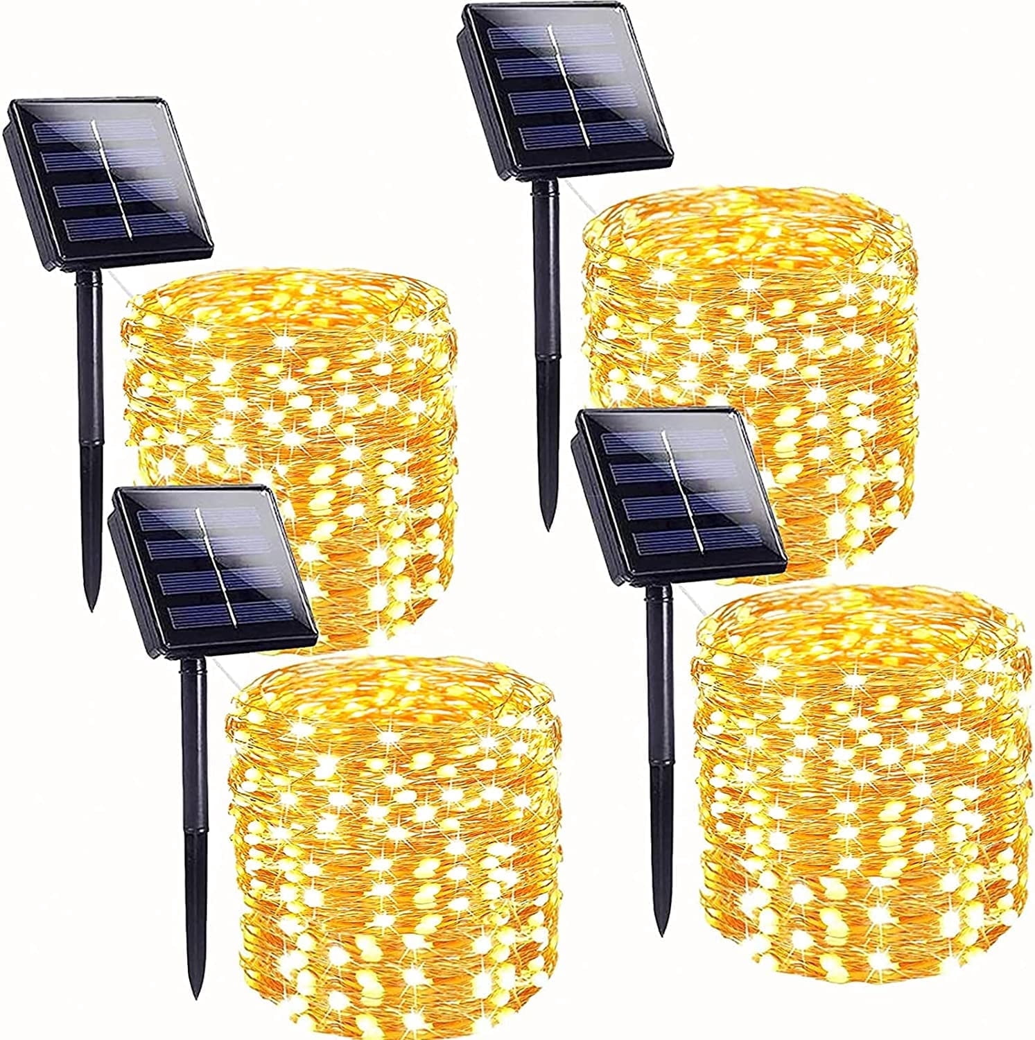 4 Pack Christmas Solar String Lights Outdoor, Total 184FT 520LED, Juhefa IP65 Waterproof Twinkle Fairy Lights for Xmas Tree, Party, Wedding, Yard, Fence Decor (Warm White)