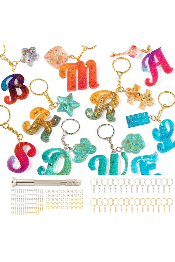 184pcs Fancy Alphabet Silicone Molds Kit, Reversed Letter Keychain Epoxy Resin Molds, Keychain Making Kit
