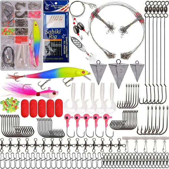 184pcs Saltwater Fishing Tackle Surf Fishing Kit - Fishing Bait Rigs Saltwater Fishing Lure Minnow Spoon Bucktail Jig