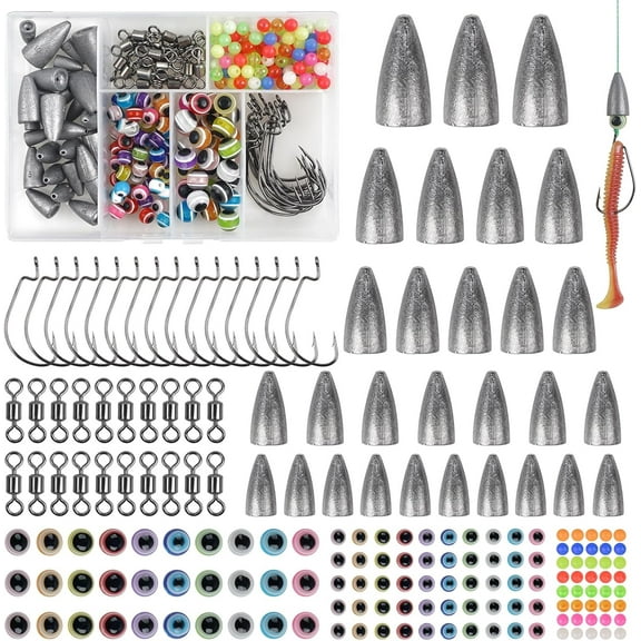 184pcs Texas and Carolina Rigs for Bass Fishing Worm Weights Bullet Sinkers Hooks Beads Rolling Barrel Swivels Fishing Accessories Tackle Kit