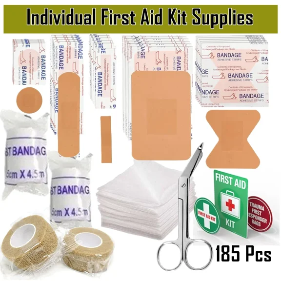 185 Pcs All Purpose First Response Emergency First Aid Kit for Home or Workplace Scissors, Gauze, Tape & More