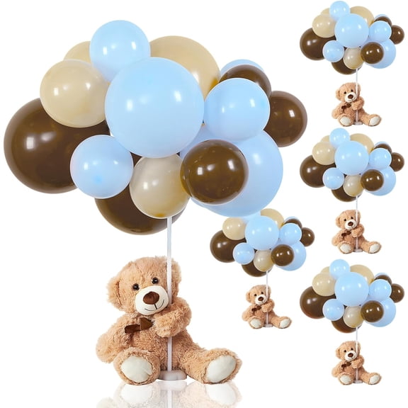 185 Pcs Bear Baby Shower Party Decorations Table Centerpieces 5 Pcs 13. 5'' Gender Reveal Bears 180 Balloons Kit Baby Shower Table Decor for Birthday Wedding(Brown, Nude, Blue)