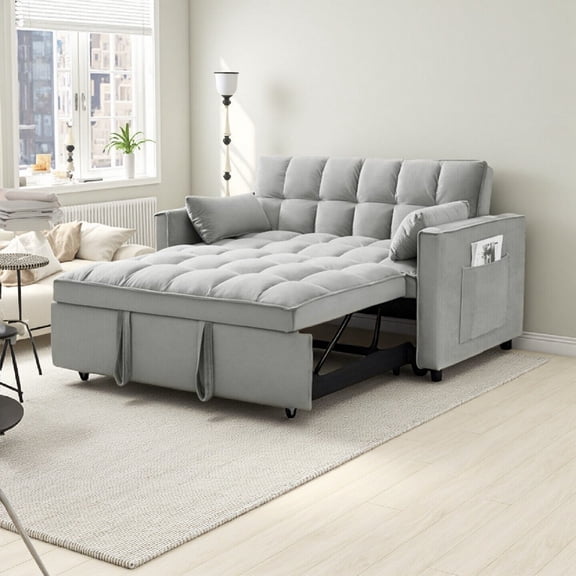Vinform 54" 3 in 1 Convertible Sleeper Sofa Bed, Pull Out Loveseat Couch with Storage Pocket, Gray