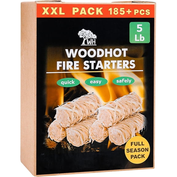 185 pcs Natural Fire Starters for Campfires & Grill - 5lb Large Box - Long-Burning Charcoal Starters - Odorless Firestarters for Outdoor Fire Pit, Fireplace - Quick Ignite