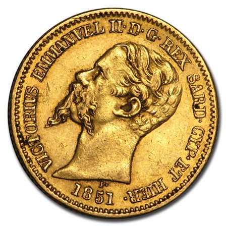 1850-1861 Sardinia Gold 20 Lire Vittorio Emanuele Avg Circ