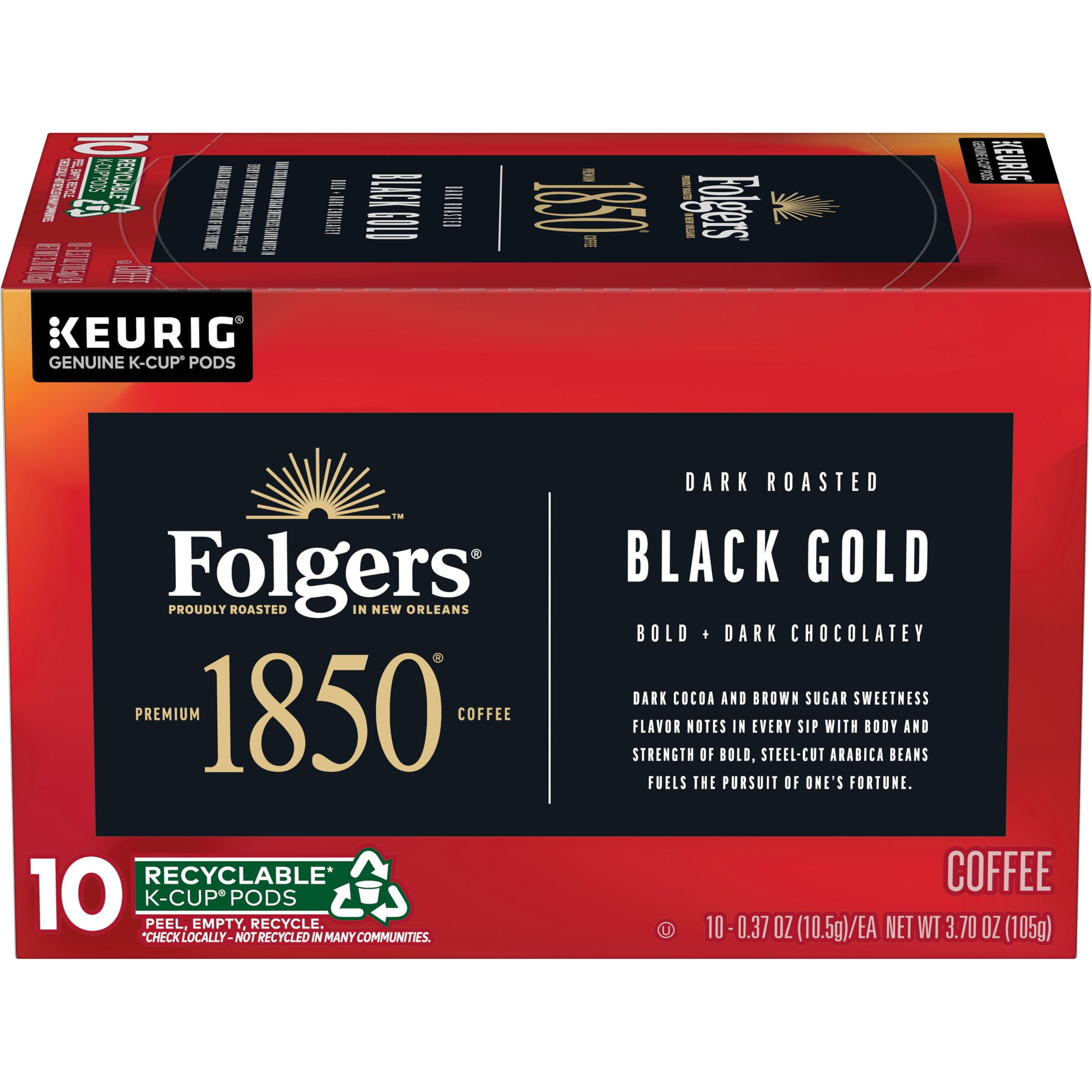 1850 Black Gold, Dark Roast Coffee, Keurig K-Cup Pods, 10 Count Box