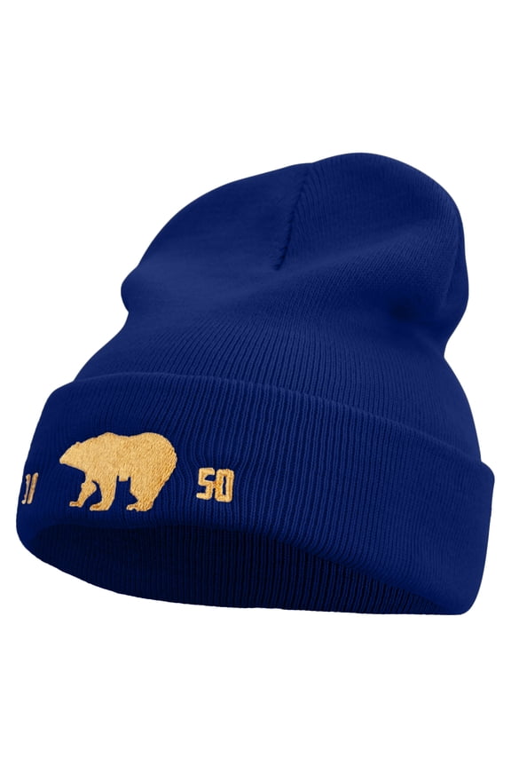 1850 California Bear Embroidered 12 Inch Long Knitted Beanie - Royal OSFM