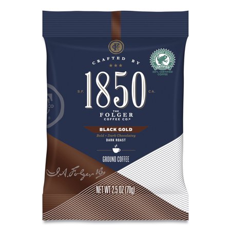 1850 Coffee Fraction Packs Black Gold, Dark Roast, 2.5 oz Pack, 24 Packs/Carton