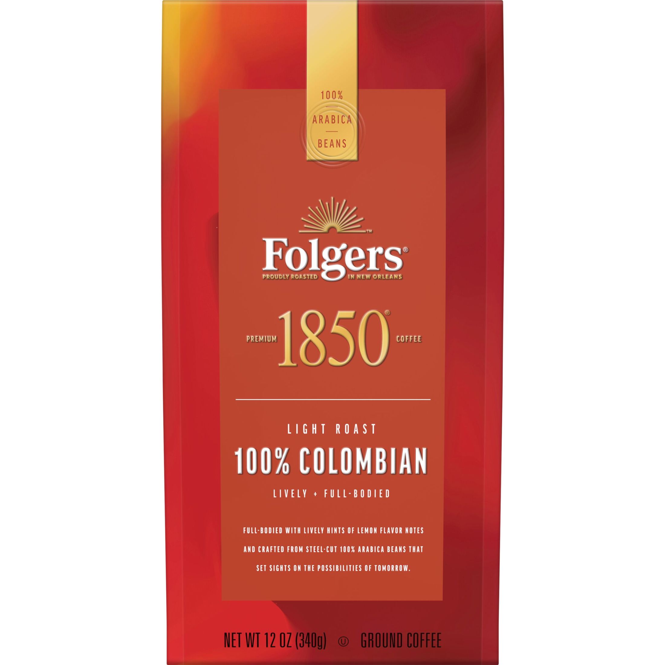 1850 Colombian Ground Coffee, Light Roast, 12 ounce bag