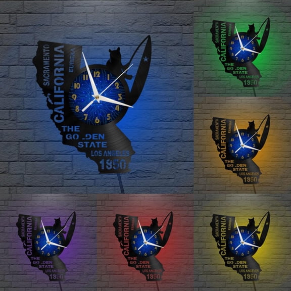 1850 Los Angeles History 12 Inch Vinyl Record Wall Clock - Silent, Creative, and Unique Clock for Living Room, Entryway, or Bedroom Decor - Perfect Gift Idea(12 inchs B with LED)