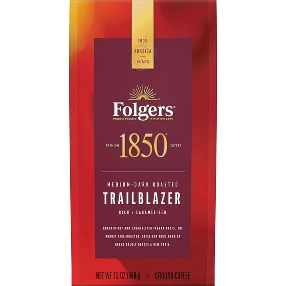 1850 Trailblazer Coffee, Medium Dark Roast Ground Coffee, 12 oz