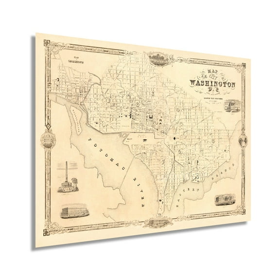 1850 Washington DC Vintage Map - Map of Washington DC Wall Art - Washington DC Map Art - Washington DC Map Poster - Map Washington DC Decor - DC Map Wall Art