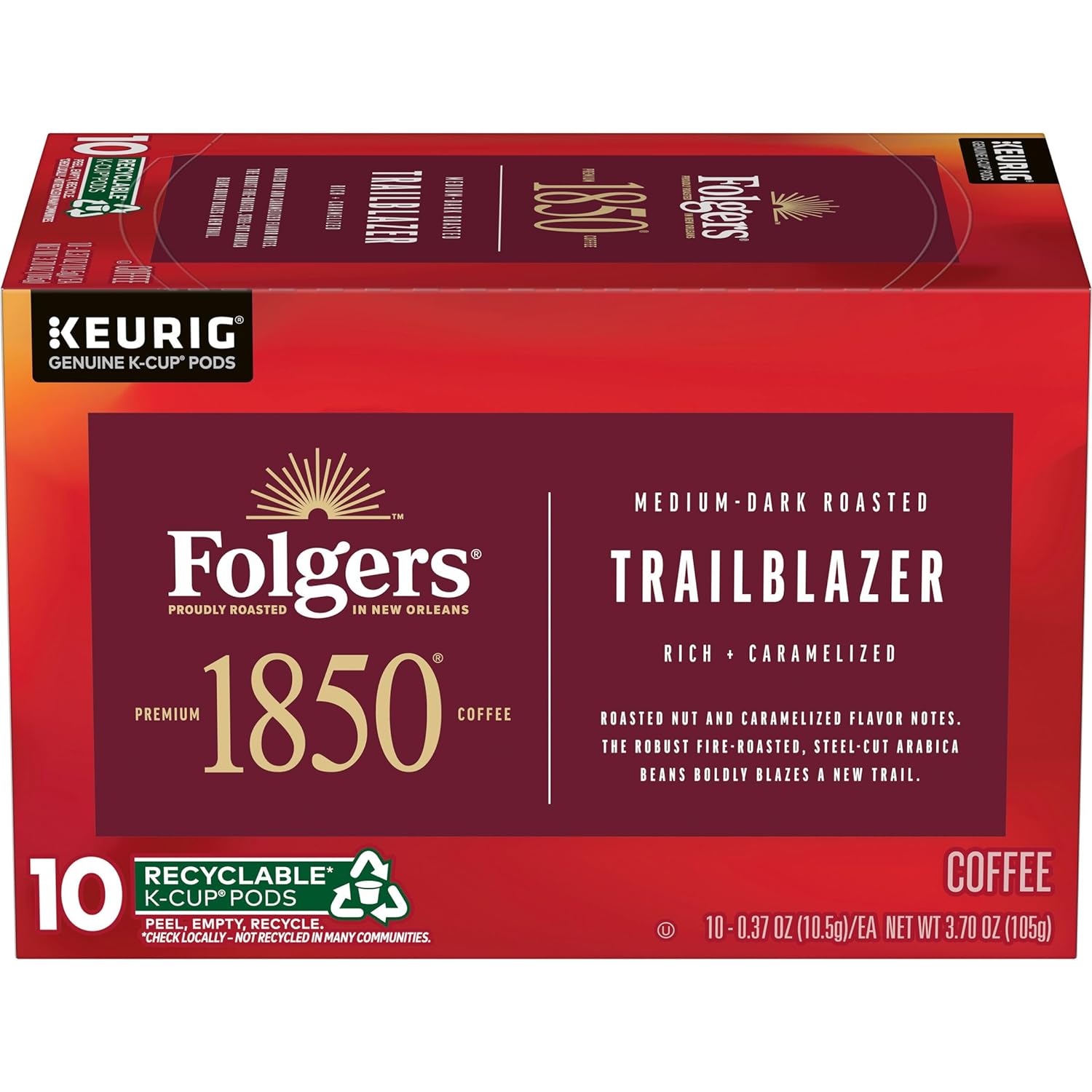 1850 by Folgers Trailblazer Medium Dark Roast Coffee, 10 Keurig KCup