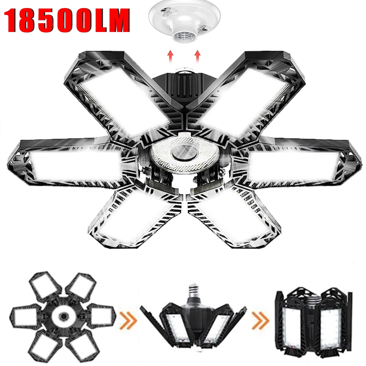 18500LM LED Garage Lights with 6 Adjustable Panels, 6500k Ultra Bright