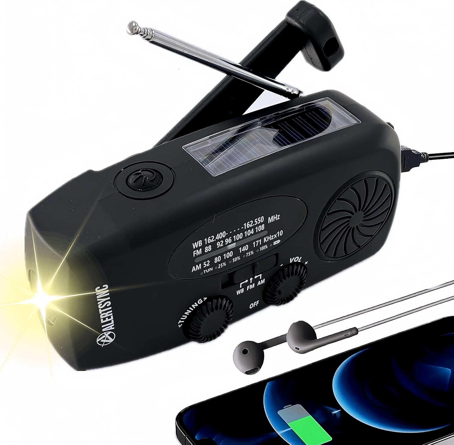 18500mWh Weather Emergency Radio, Portable Solar AM/FM/NOAA Hand Crank ...