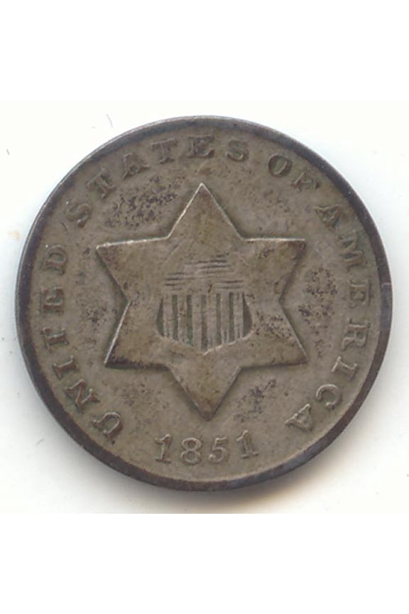 1851 3c Silver, Three Cents, Original VG-Fine