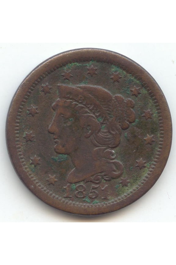 1851/81 Overdate Braided Hair Large Cent, F-VF Details