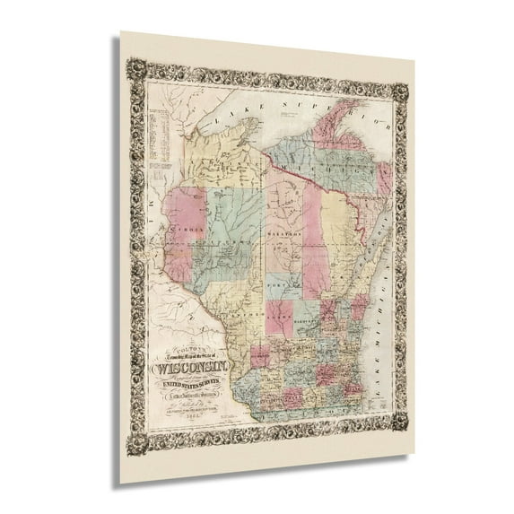 1851 Wisconsin Map Poster - Vintage Map of Wisconsin Wall Art - Old Wisconsin Map Art Poster