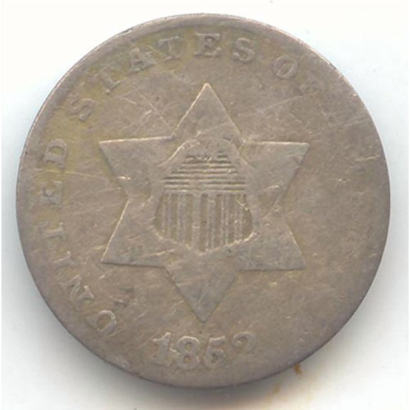 1852 Three Cent Silver, 3c, G-VG Details
