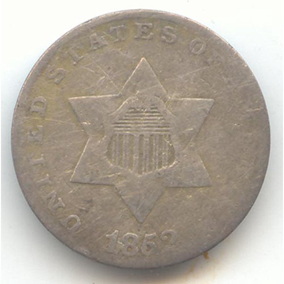 1852 Three Cent Silver, 3c, G-VG Details