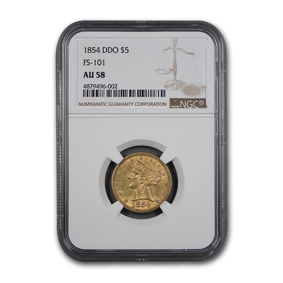 1854 $5 Liberty Gold Half Eagle AU-58 NGC (DDO. FS-101)