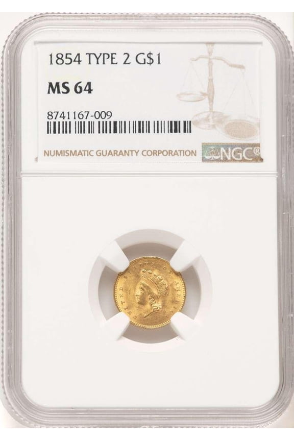 1854 G$1 Gold Dollar Coin NGC MS64   Type Two - HAT782956001