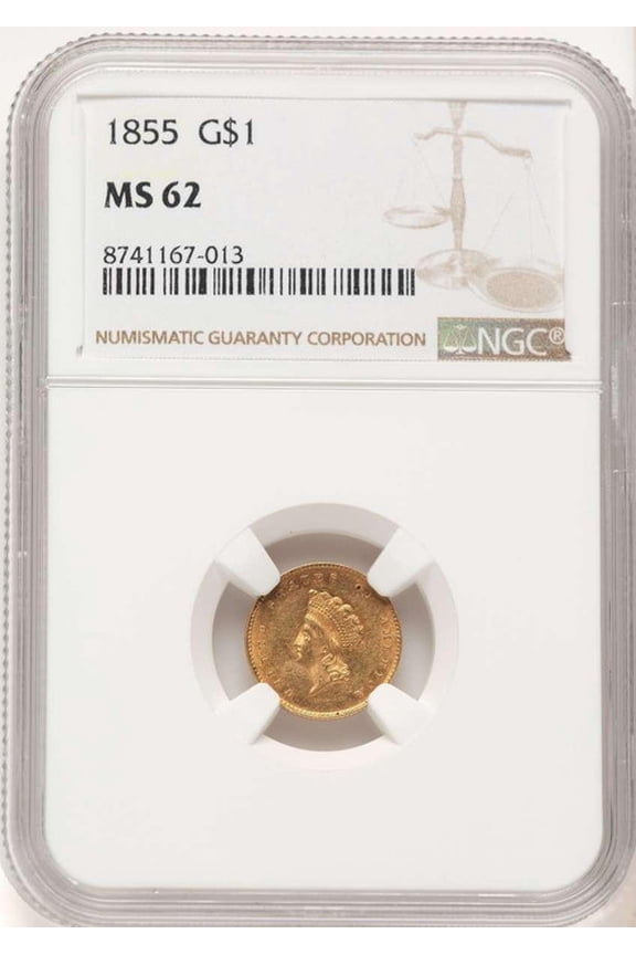 1855 G$1 Gold Dollar Coin NGC MS62 Type Two - HAT783559004