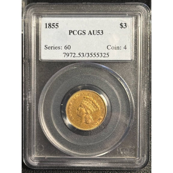 1855 Gold Three Dollars $3 Indian Princess Head PCGS AU-53
