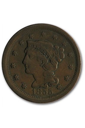 1855 Large Cent Upright 5's VF