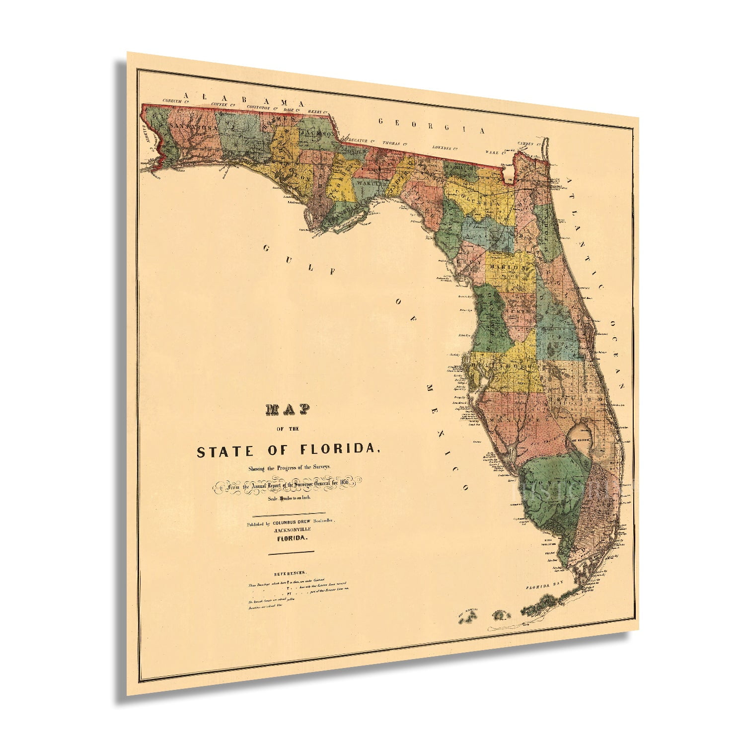 1856 Florida State Wall Map - Vintage Map Wall Art - Vintage Florida Map  Poster Showing Cities, Towns, Roads, Trails and Railroad Lines - Vintage  Florida Poster - Walmart.com, image size:1500x1500