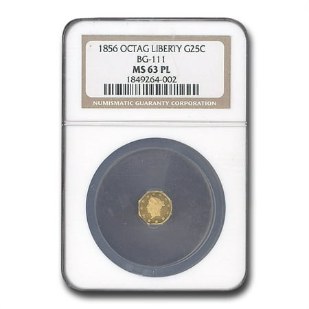 1856 Liberty Octagonal 25 Cent Gold MS-63 NGC (PL BG-111)