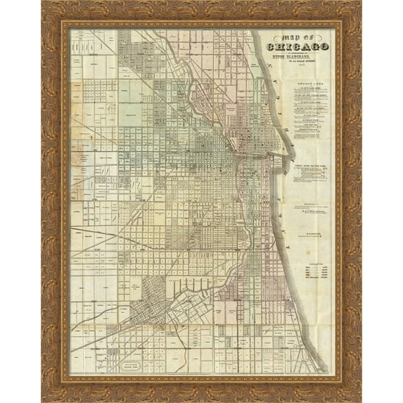 1857 Map of Chicago 28x34 Large Gold Ornate Wood Framed Canvas Art