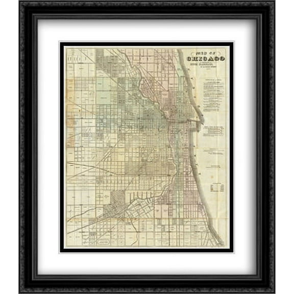 1857 Map of Chicago 2x Matted 28x32 Large Black Ornate Framed Art Print by The Cityscape Art Print Series