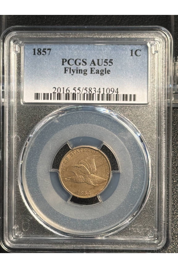 1857 Small Cents Flying Eagle PCGS AU-55 Flying Eagle
