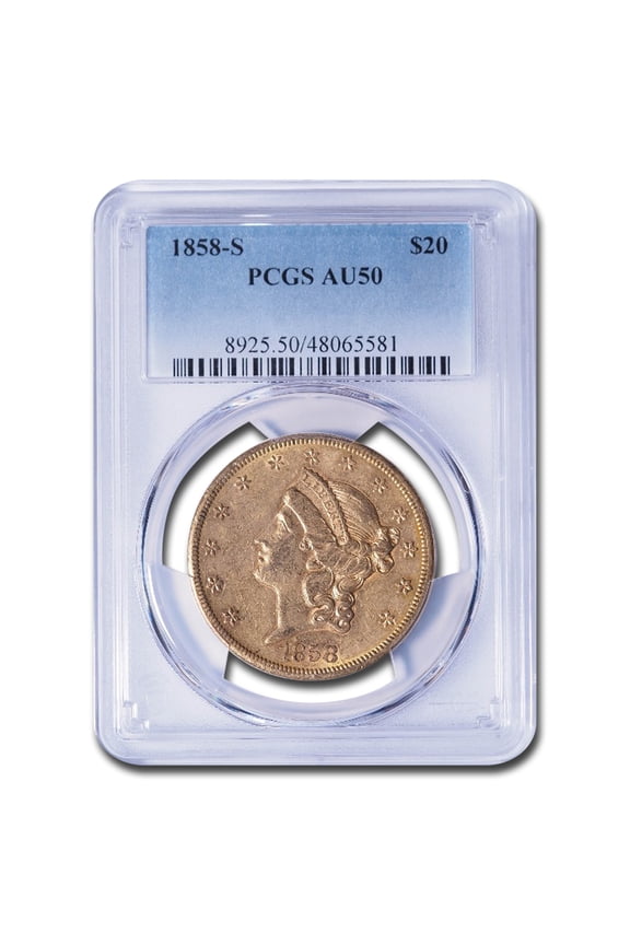 1858-S $20 Liberty Gold Double Eagle AU-50 PCGS
