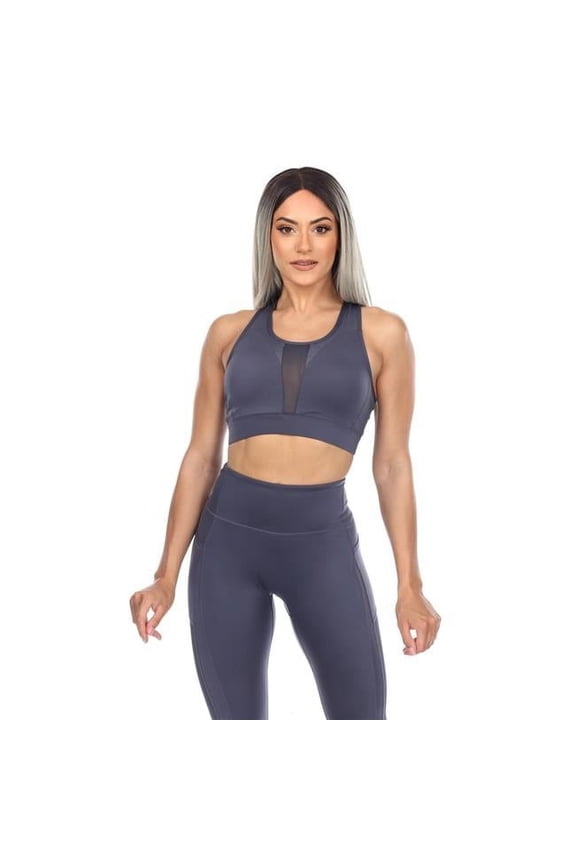 18580-02-S Women Racer Back Sports Designed Bra, Gray - Small