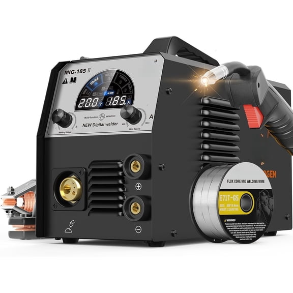 185A MIG Welder, 4 in 1 Gas MIG/Flux Core Gasless MIG/Lift TIG/ Welder, 110V 220V IGBT Inverter Synergy Multi Process Welding Macine Large  Screen Display for Beginner