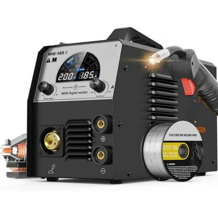 185A MIG Welder, 4 in 1 Gas MIG/Flux Core Gasless MIG/Lift TIG/ Welder, 110V 220V IGBT Inverter Synergy Multi Process Welding Macine Large Screen Display for Beginner