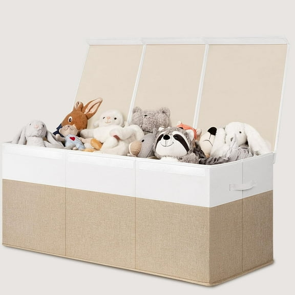 185L Extra Large Toy Box, Toy Storage Organizer Collapsible Storage Bins with Lids Toy Chest for Playroom, Living Room, Toy Baskets Storage Kids, Boys Girls 39" x 17" x 17" (Beige & White)