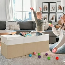 185L Extra Large Toy Box, Toy Storage Organizer Collapsible Storage Bins with Lids Toy Chest for Playroom, Living Room, Toy Baskets Storage Kids, Boys Girls 39" x 17" x 17" (Beige & White)