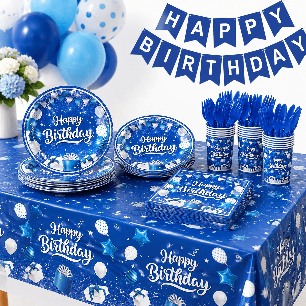 185happy Birthday Decorations Blue And Plates Napkins - Walmart.com