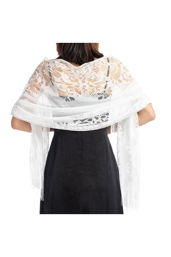 185x63cm Womens 1920s Scarf Wraps Hollow Out Crochet Floral Lace Fringed Tassels